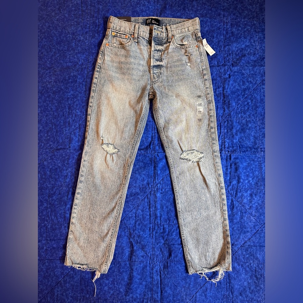 NWT GAP Cheeky Straight High-Rise Light Blue Stretch Denim Ankle Jeans Sz. 26L - Picture 2 of 9